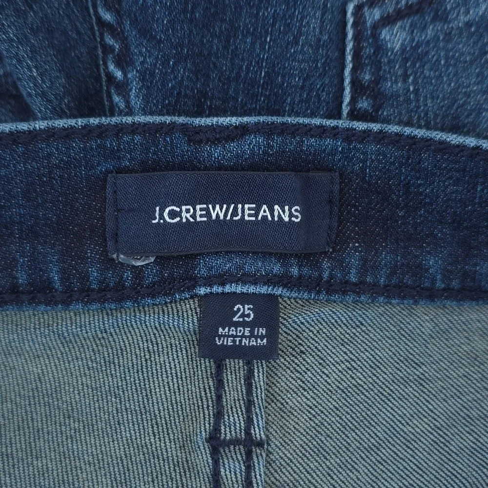 J Crew Skinny Mid Rise Dark Wash Blue Stretch Denim Jeans Womens 25